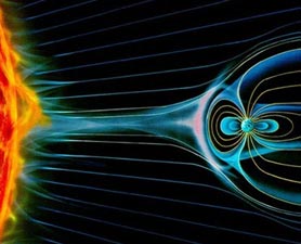 Earth geomagnetic core protecting from sun flares