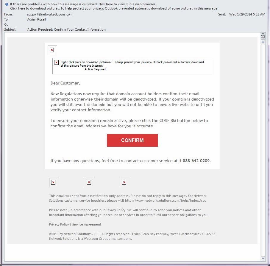 Screen shot of the offending email.