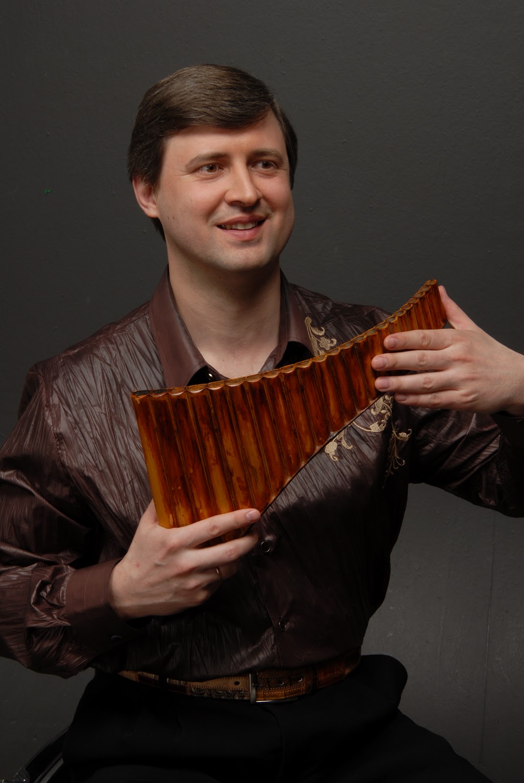 In concerts Panflute and ukrainian traditional wood wind instruments