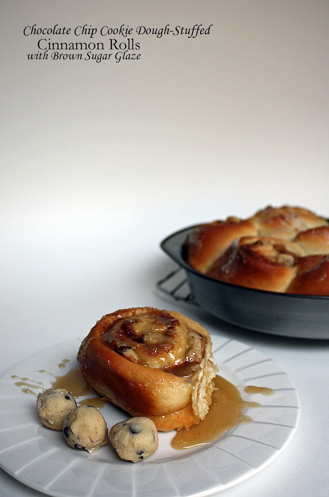 Chocolate chip cookie doughstuffed cinnamon rolls with brown sugar