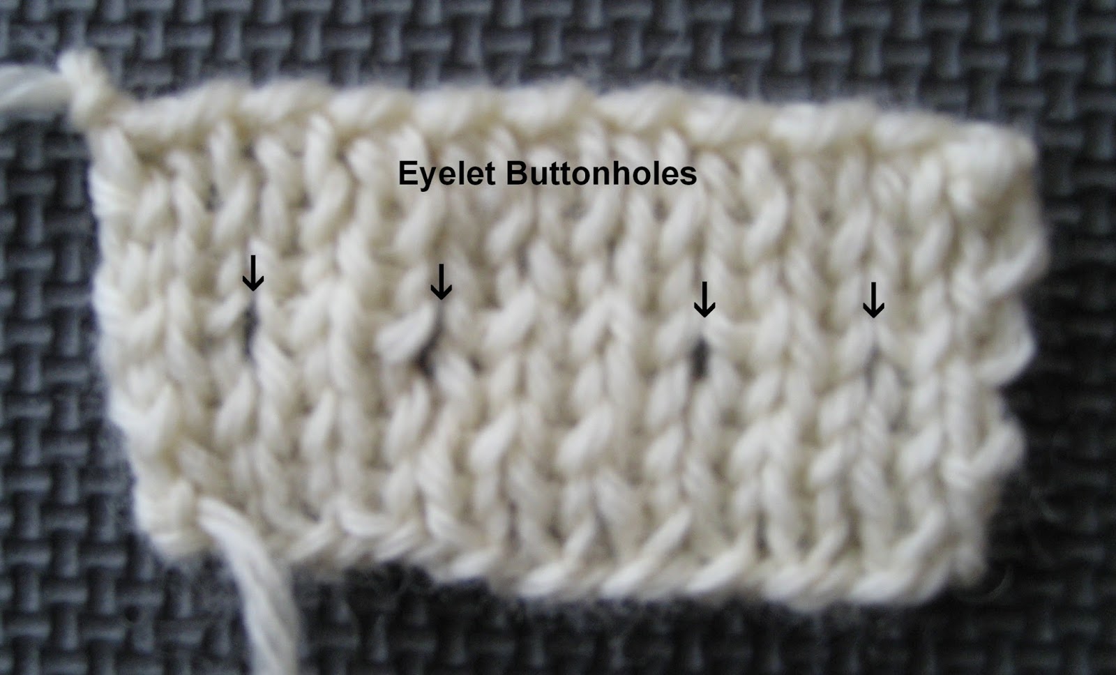 Arenda Holladay Eyelet Buttonholes in K1P1 Ribbing