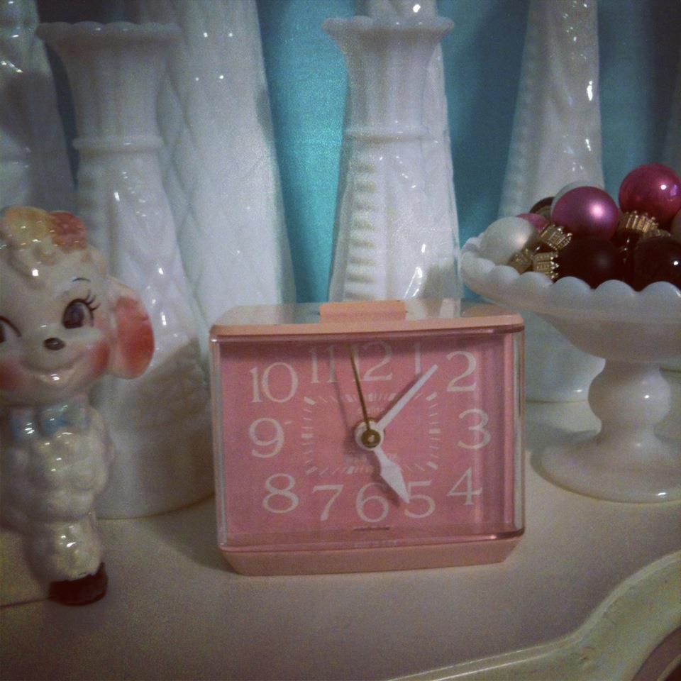 Vintage Pink Alarm Clock anniescupboards