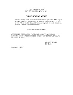 City of Yonkers: Public Hearing Notice.