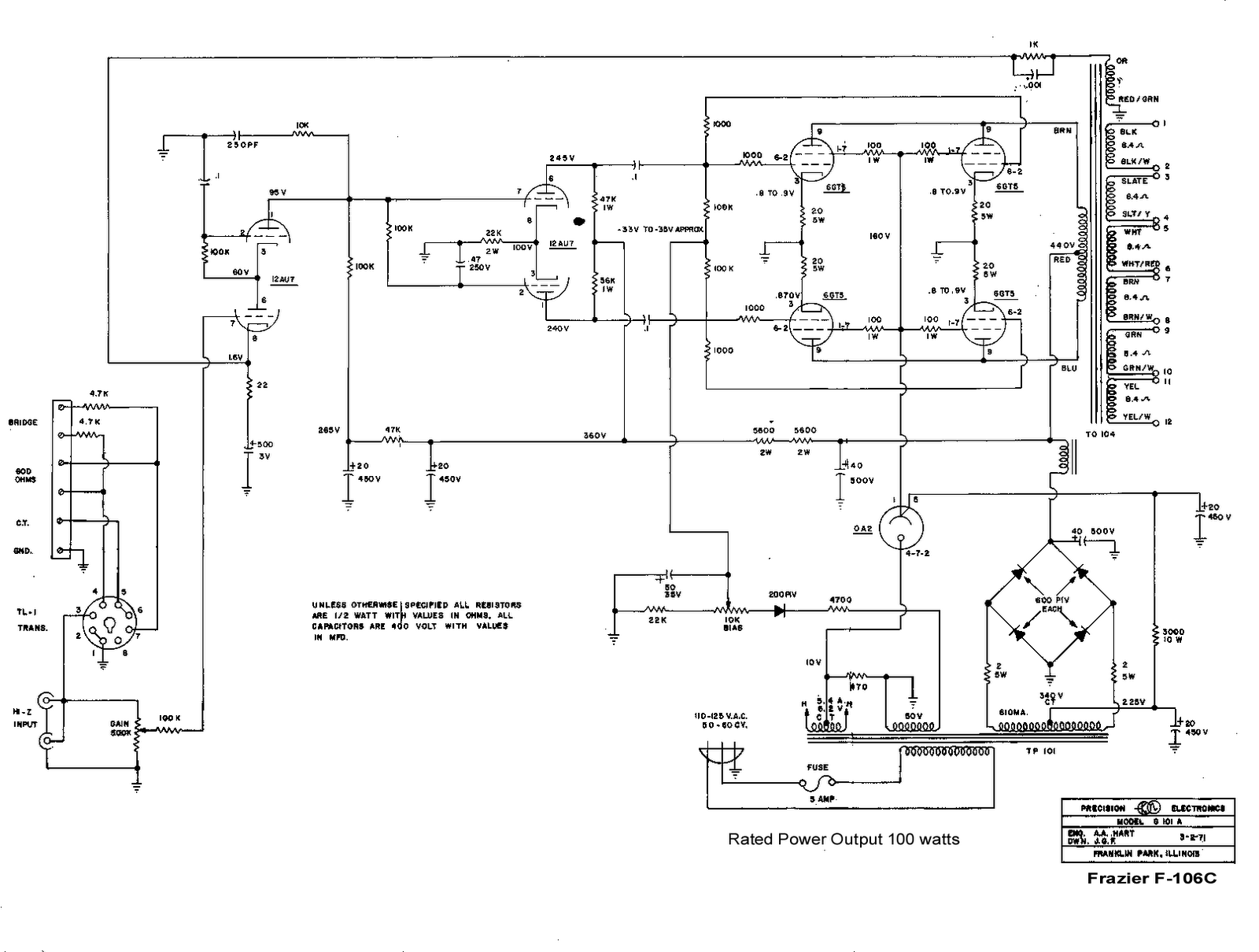 Grommes-Precision-Frazier G-101A, F-106C 20 dBW power ... circuit diagram wireless fidelity 
