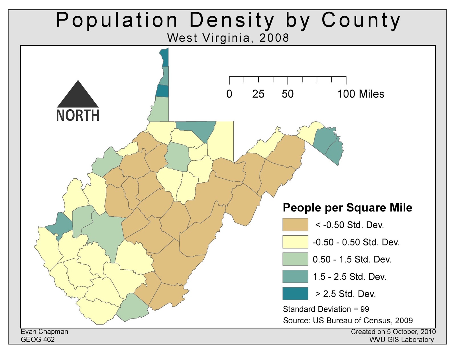 Evan's GIS Portfolio Population Density West Virginia