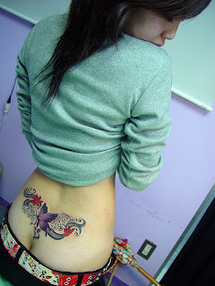 Asian Girl Lower Back Tattoo Design - Butterfly Tattoo