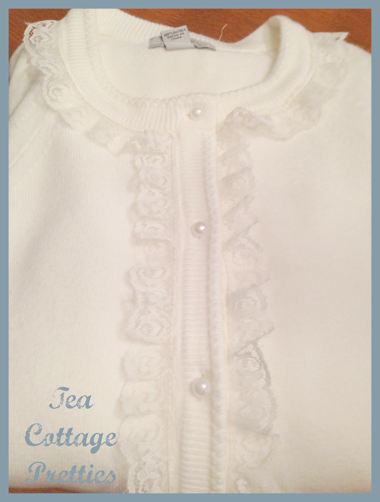 Tea Cottage Pretties ADDING LACE TO A CARDIGAN AND A NEW BUTTON BRACELET