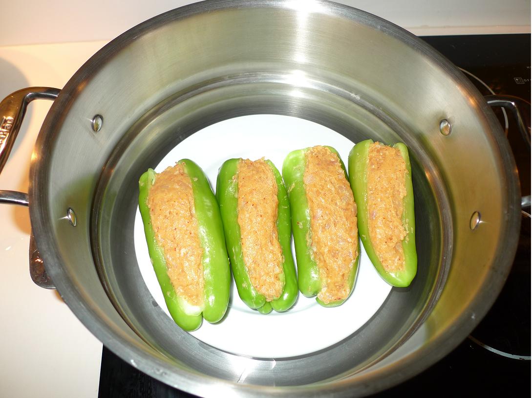 Amporn's Thai Kitchen Stuffed green peppers with ground fish and red curry paste