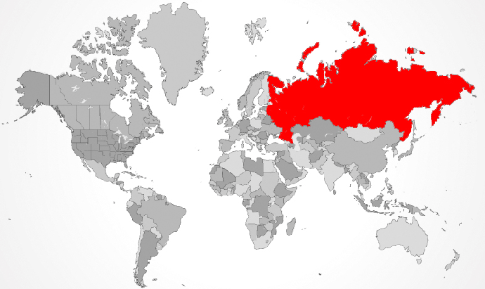 World Map Russia Highlighted