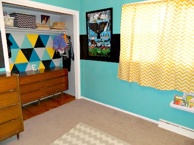 triangle painted wall mid-century furniture boys room chevron rug  Just Peachy, Darling