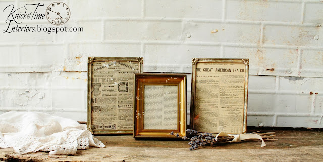 Repurposed Book Pages Antique Advertisements in Gold Vintage Frames via Knick of Time