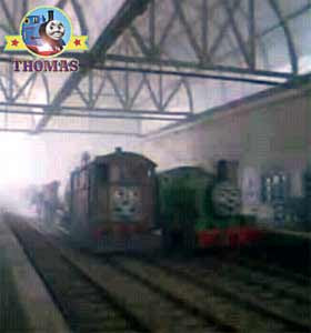 Thomas and friends Percy and Toby the train tram at Knapford station with Thomas the train engine