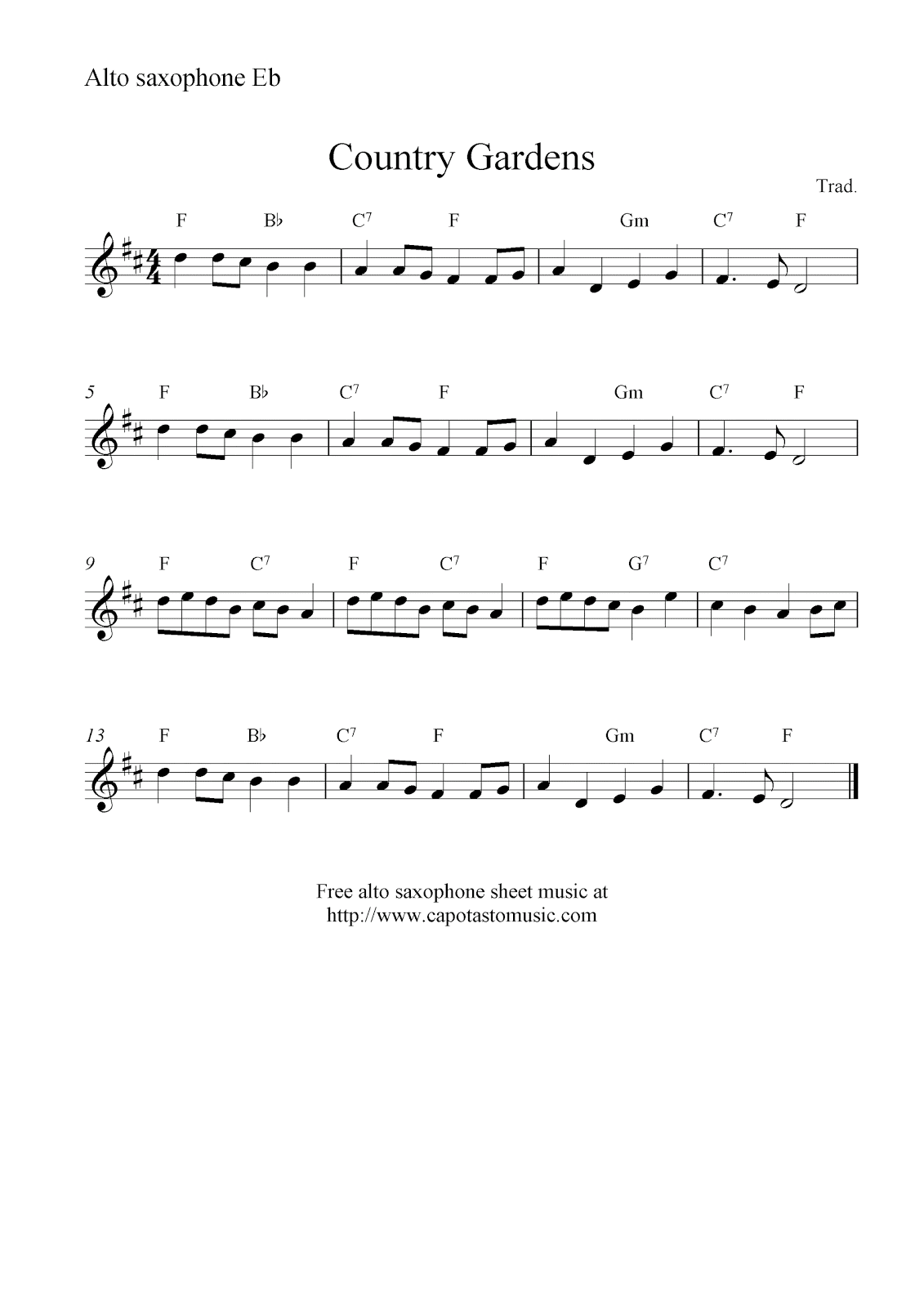 free alto saxophone sheet music country gardens alto sax sheet music