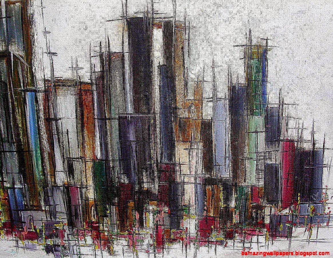 Original Vintage 60s Abstract City Scape Painting Retro Squad Original Vintage 60s Abstract City Scape Painting Retro Squad