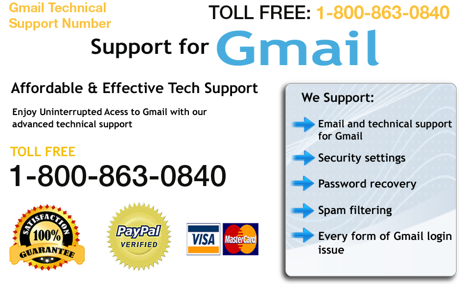 Customer service number for Gmail: 1-800-(863)-0840