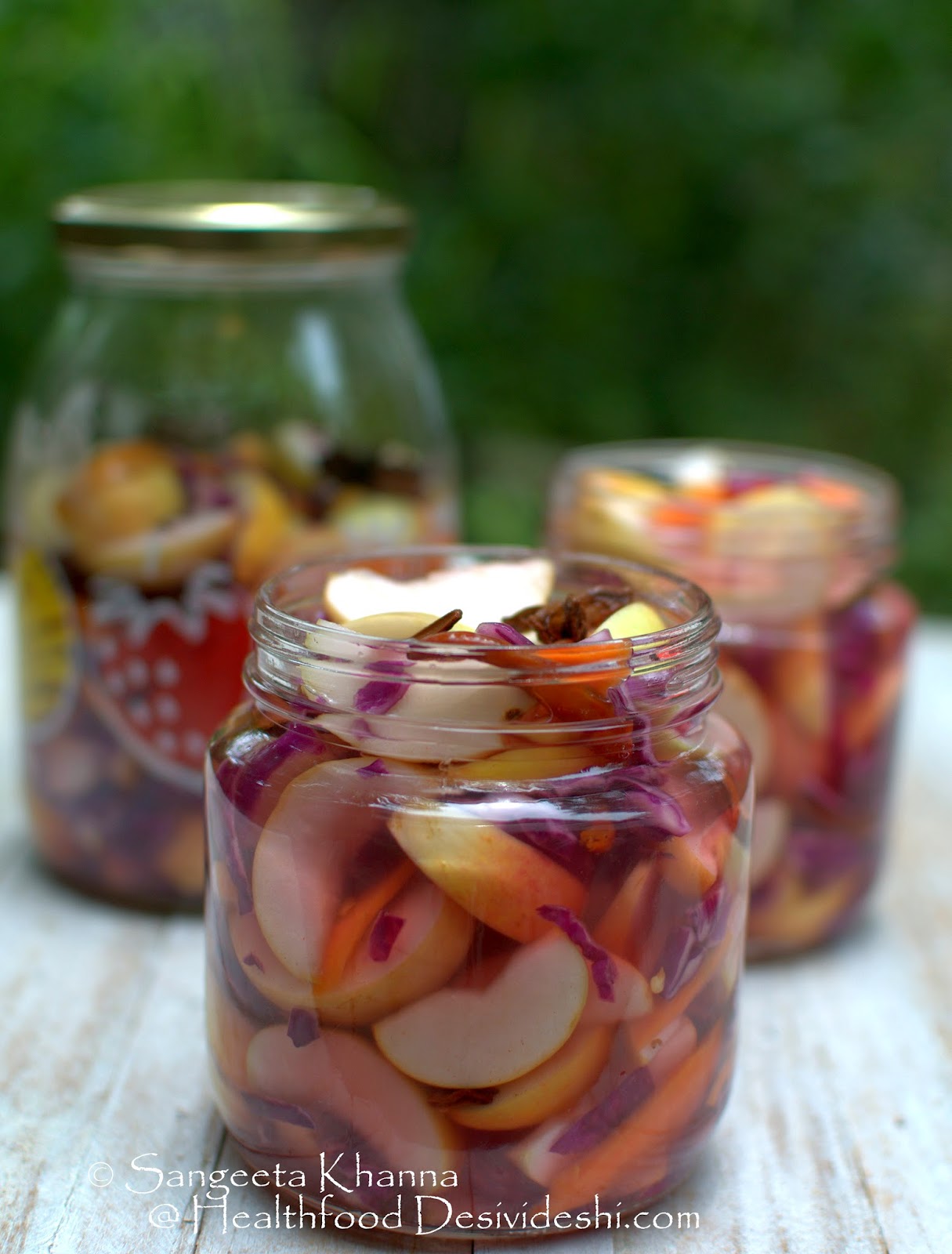 probiotic foods pickled salad with tart apples, summer carrots and red