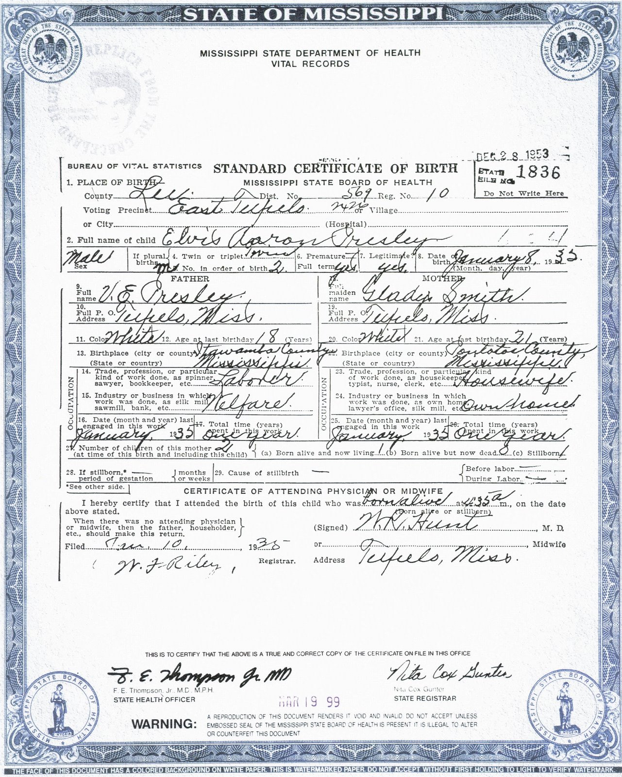 Example of Certified Copy of Birth Cert