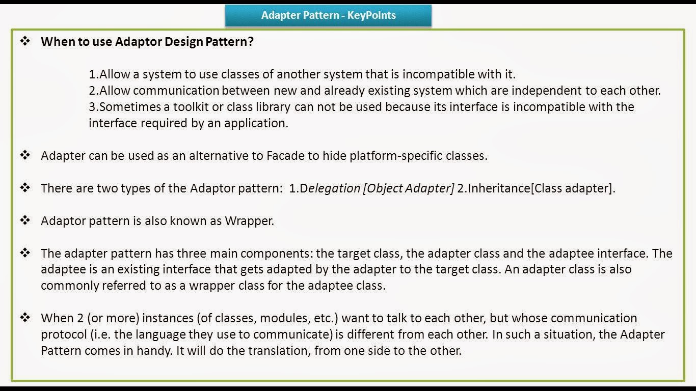 JAVA EE Adapter Design pattern keypoints