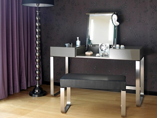 compact dressing table design ideas, with folding mirror