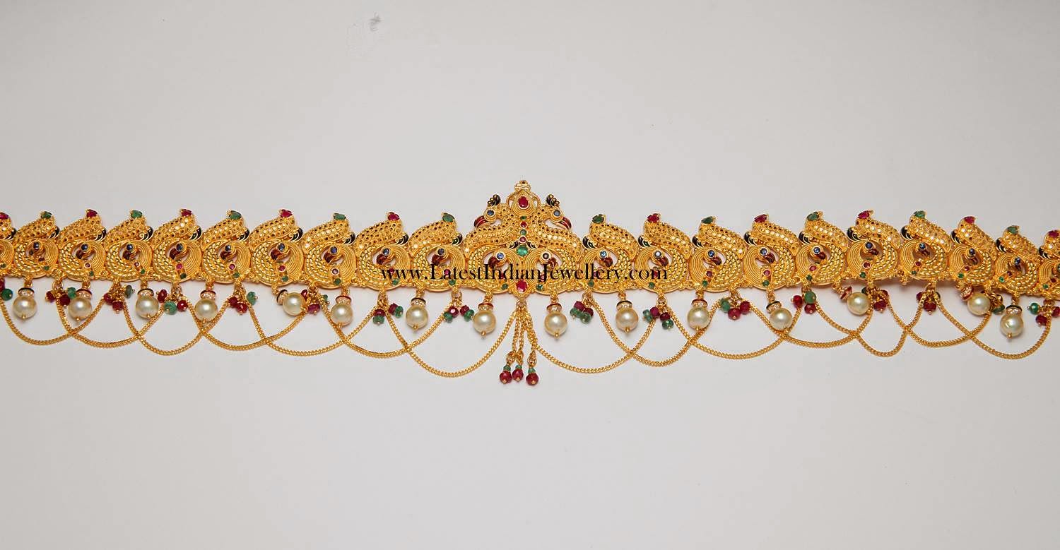 Peacock Design Chain Type Gold Vaddanam