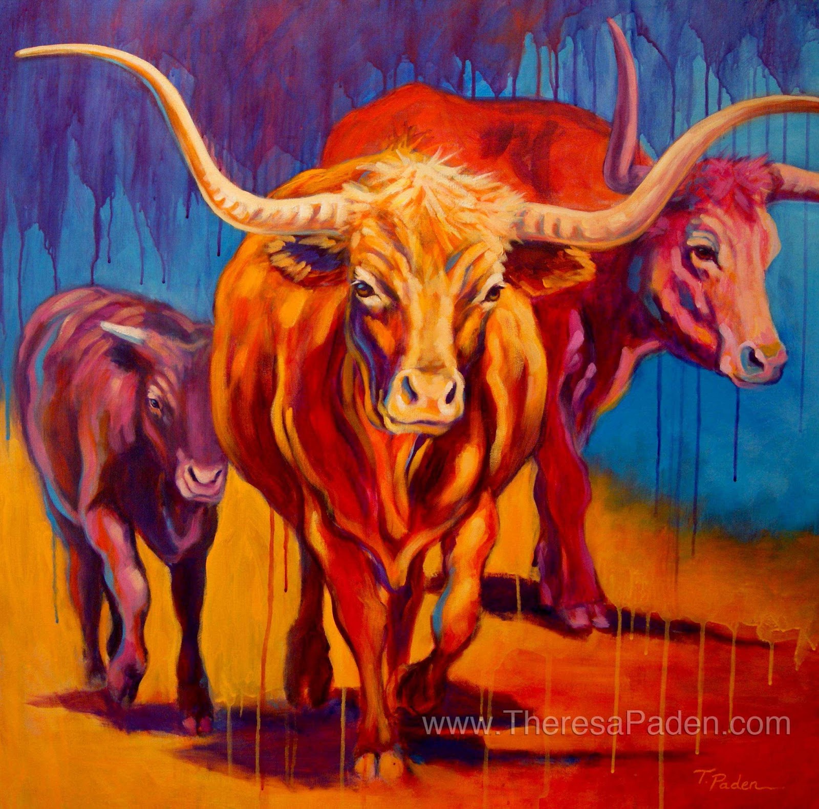 Paintings by Theresa Paden Longhorn Cattle Painting, On the Move by