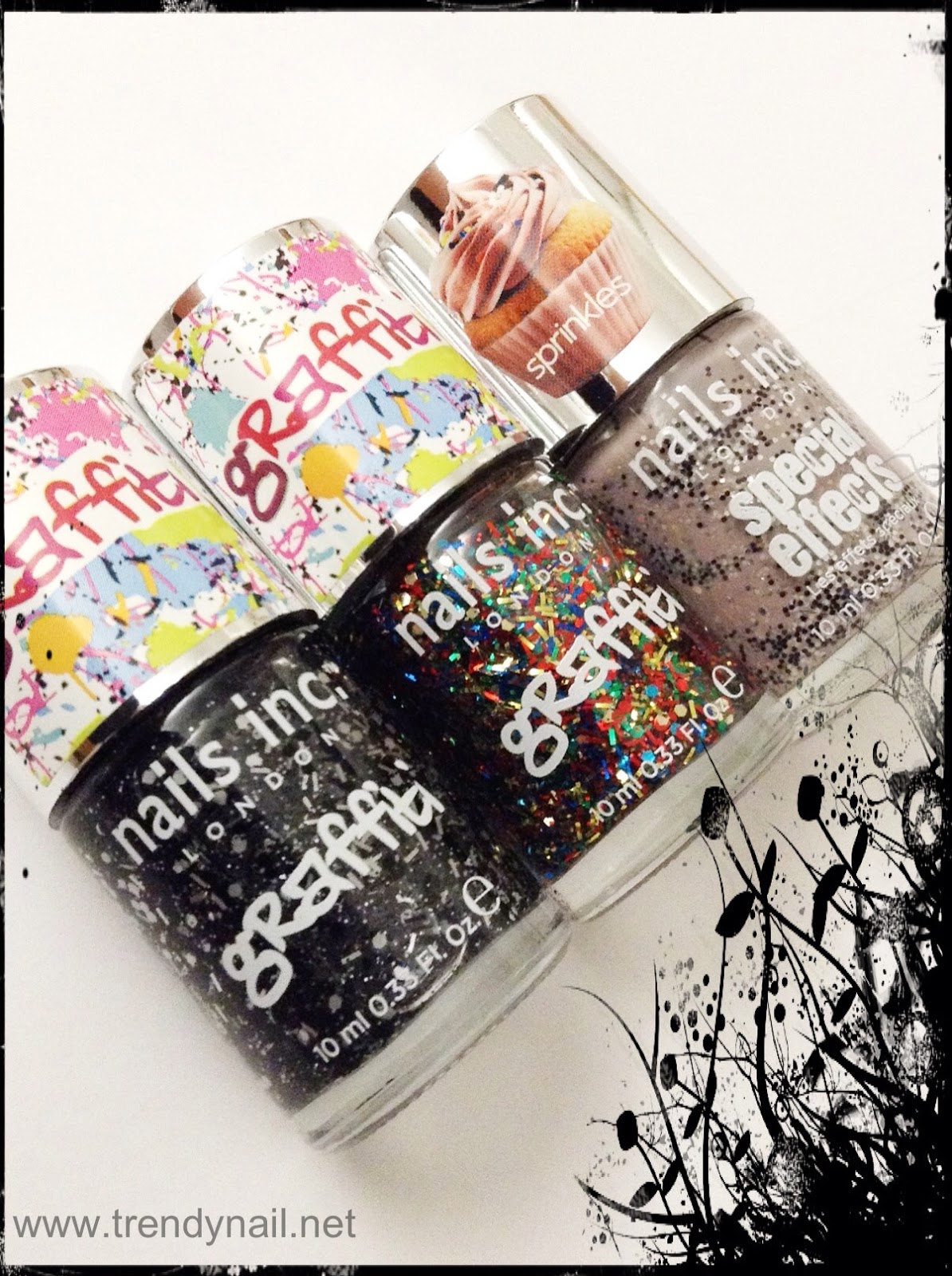 Nail inc Linea Graffiti e Sprinkles con swatch veloci Trendy Nail
