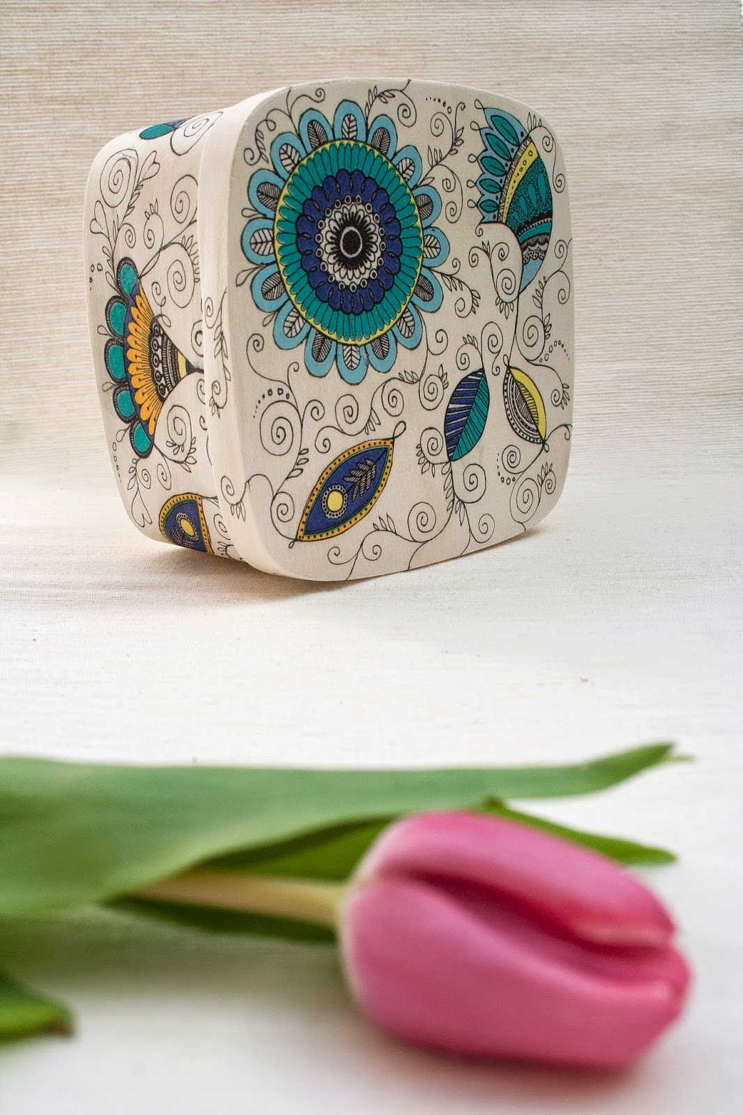 blue retro flower adrianart cutie de biuterii handmade