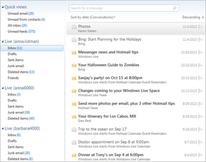 Windows live Mail Check mail from multiple Microsoft accounts