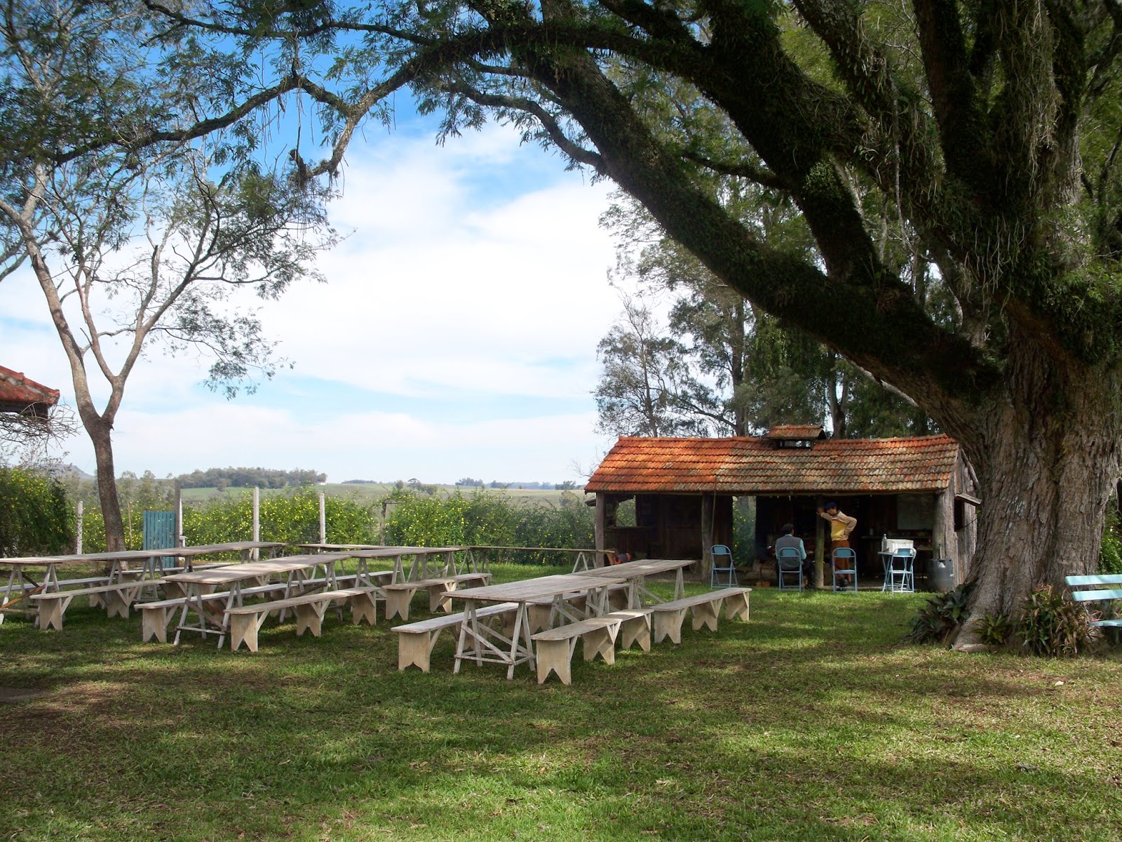 O almoço na Fazenda Palomas é saboreado à sombra das árvores