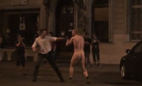 Nude street fight