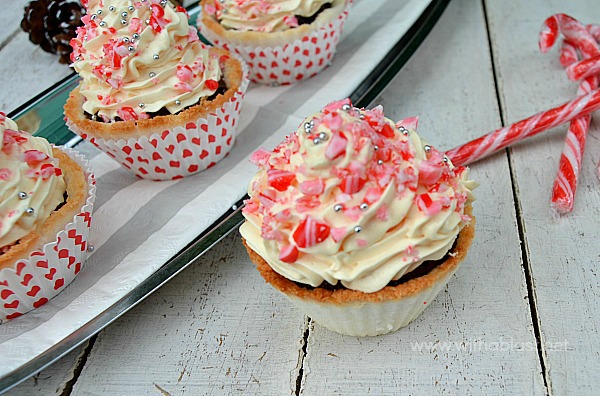 Candy Cane Chocolate Mousse Macaroon Cups