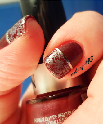 Red and Silver Lace Nail Art