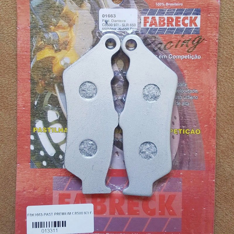 Pastilha de freio dianteira Fabreck Racing. Pastilha de freio dianteira Fabreck Racing.