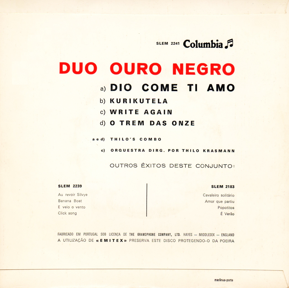 Duo Ouro Negro - Dio Come Ti Amo (1966) Duo+Ouro+Negro+-+Dio+Come+Ti+Amo+-+Back