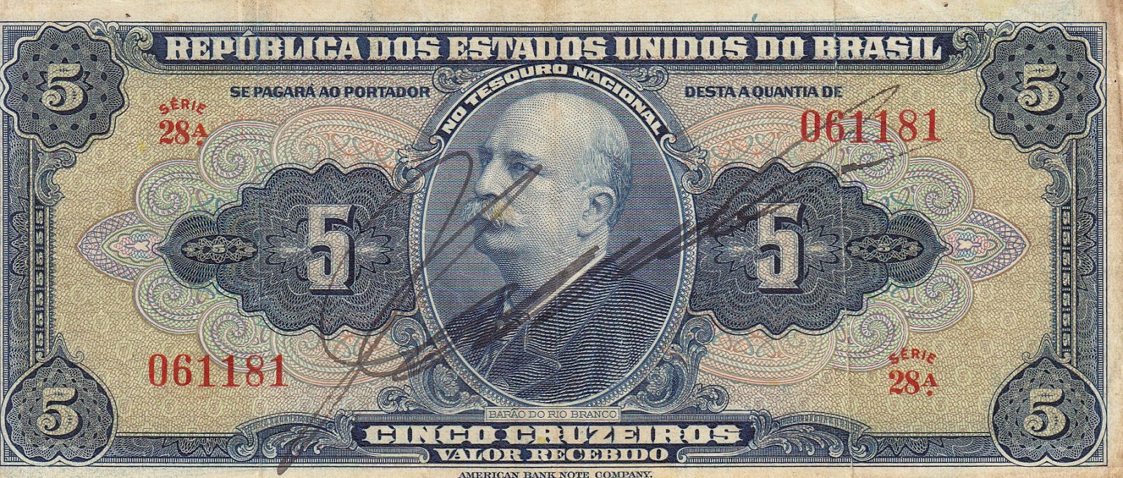 BRAZIL 20 CRUZEIROS 1963 P168b BRASIL REPUBLICA SHARP 3833# BANKNOTE MONEY