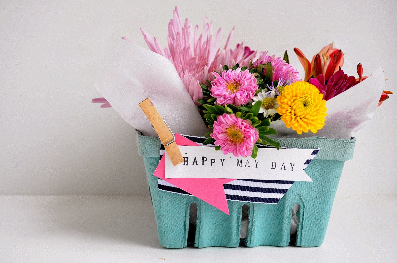 berry basket May Day bouquets