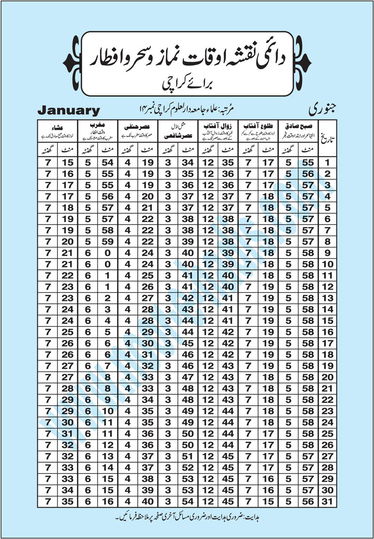 Namaz Timing Chart