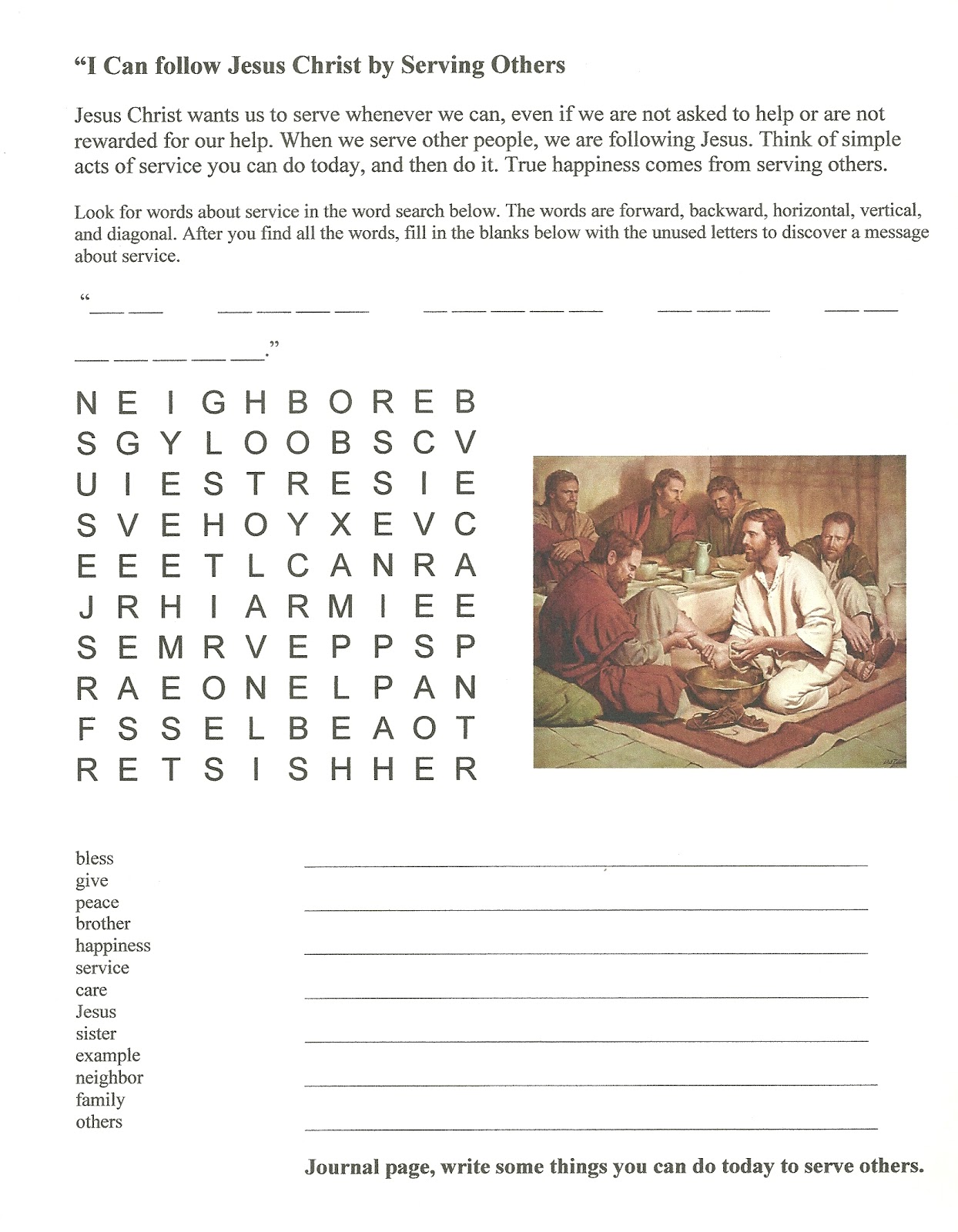I Can Follow Jesus Christ By Serving Others Journal Page