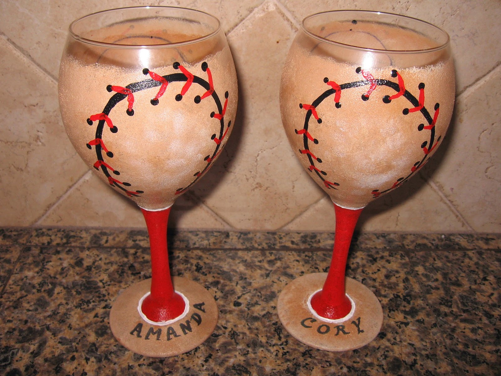 Hand Painted Baseball Wine Glasses