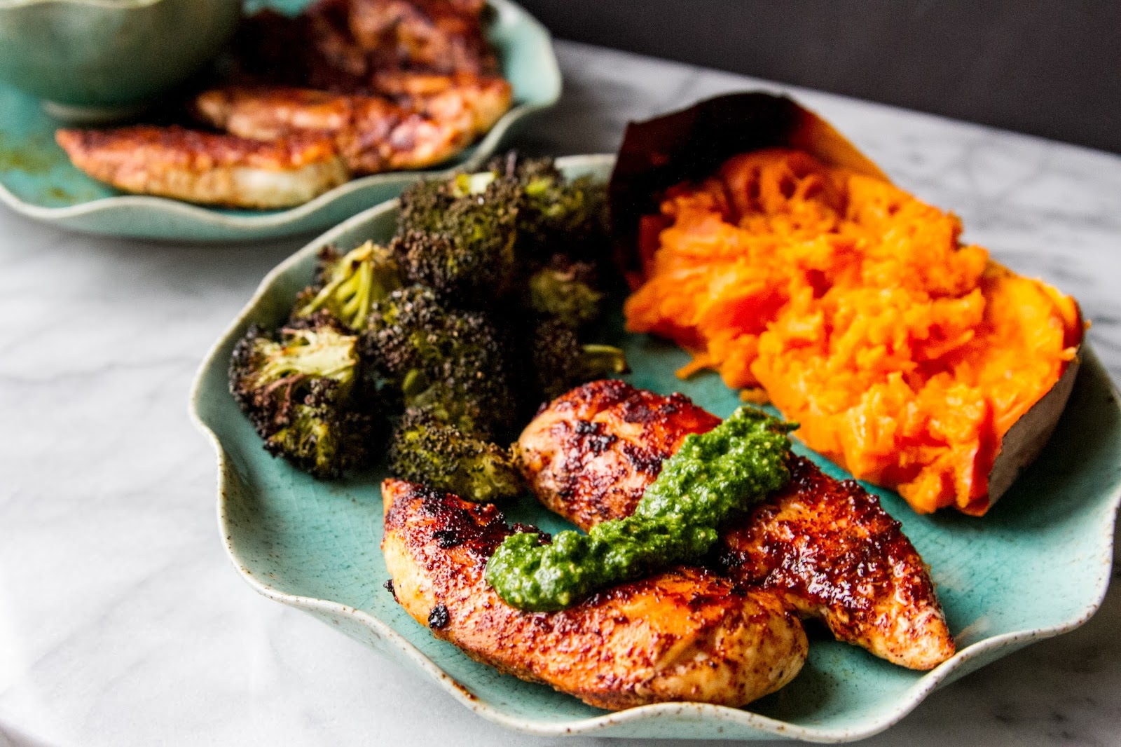 Chili Chicken Tenders with Cilantro Lime Pesto