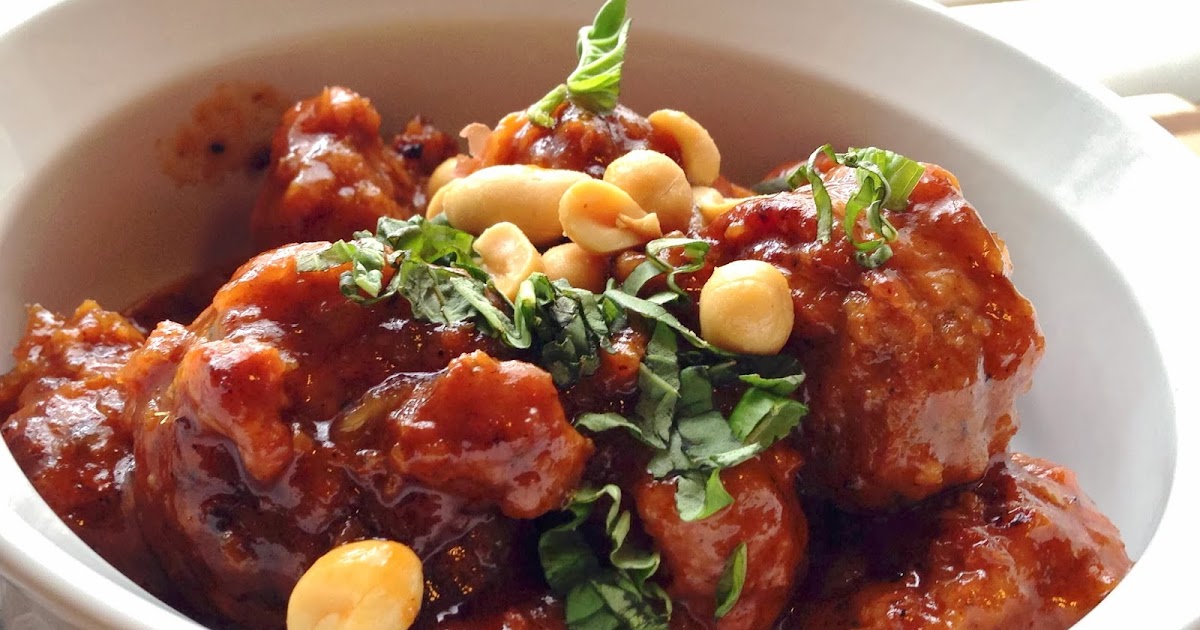 Natural Sugar Apricot BBQ Meatballs with Basil & Peanuts