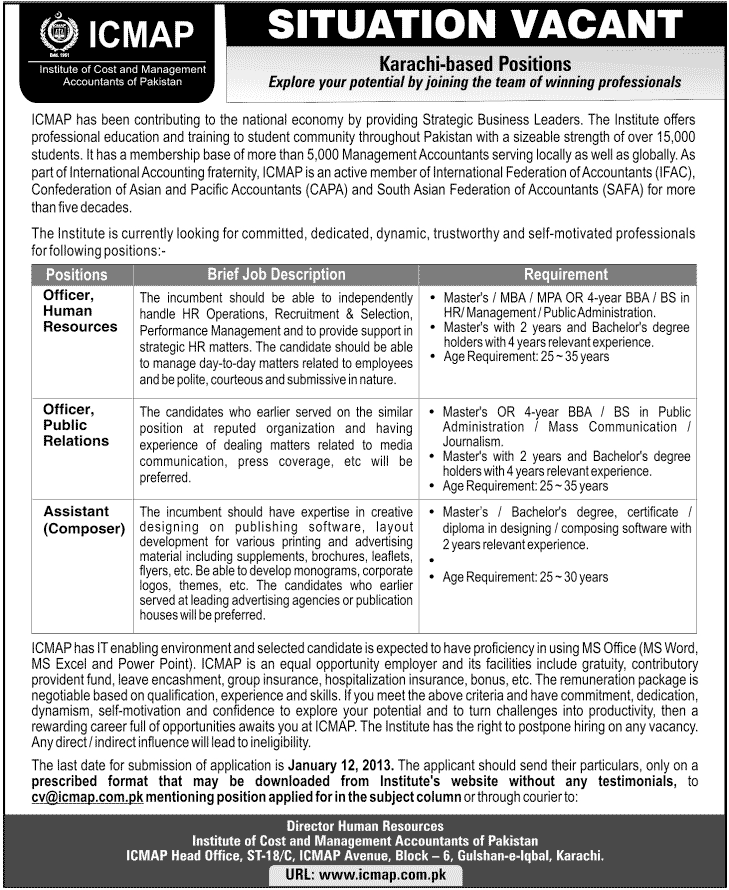 jobs in pakistan officer human resources officer public relation composing job