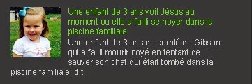 Une enfant de 3 ans voit Jésus au moment ou elle a failli se noyer dans la piscine familiale.