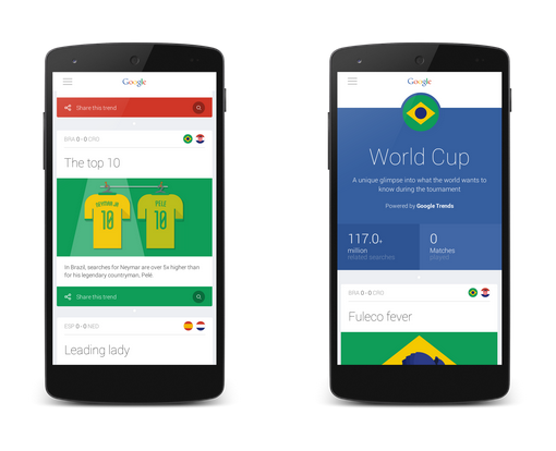 Due smartphone affiancati che mostrano i risultati di ricerca di World Cup.