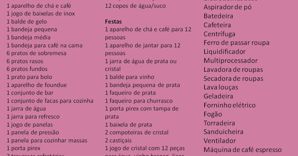 E daí, casei!: LISTAS DE CASAMENTO ATUAIS