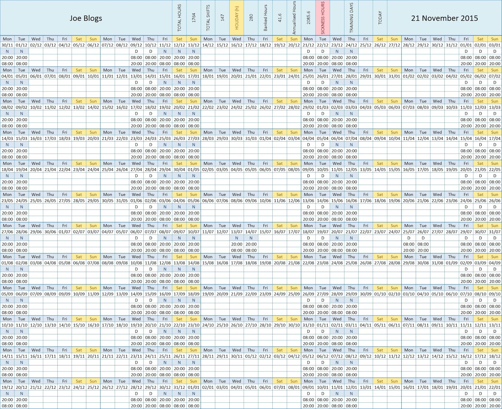shift schedule example