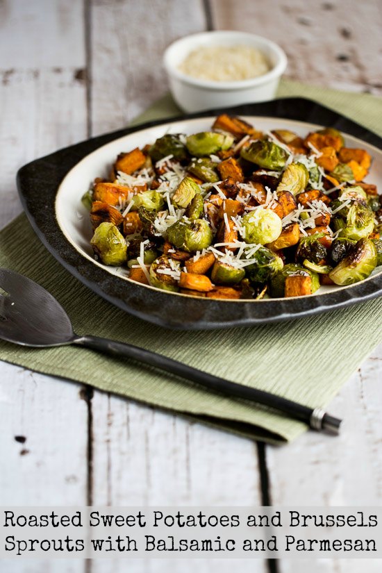 Roasted Sweet Potatoes and Brussels Sprouts with Balsamic and Parmesan ...