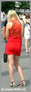  Girl on the street wearing red summer dress