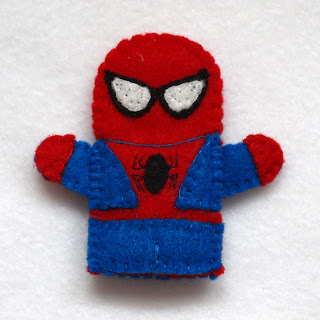 Spiderman felt fingerpuppet, handmade by Joanne Rich.