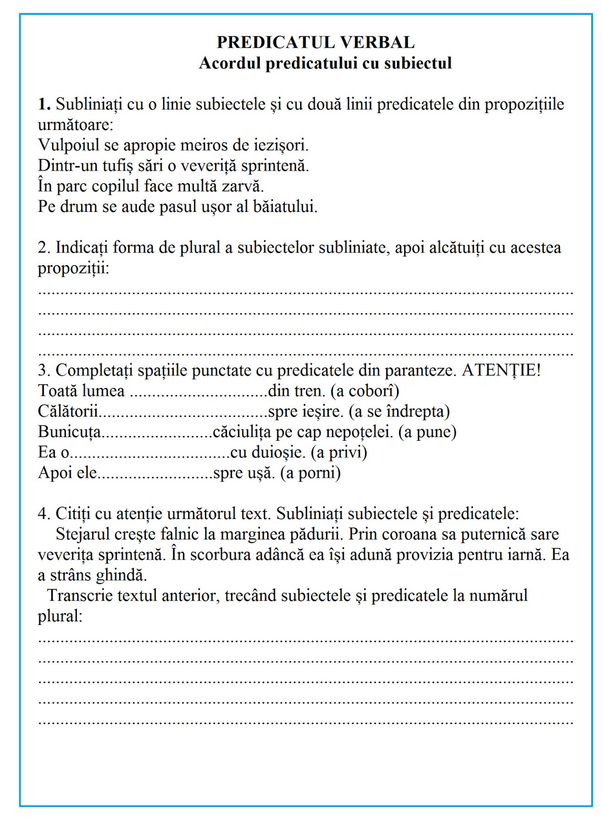 Lumea Lui Scolarel Predicatul Verbal Fișă Clasele Iii Iv